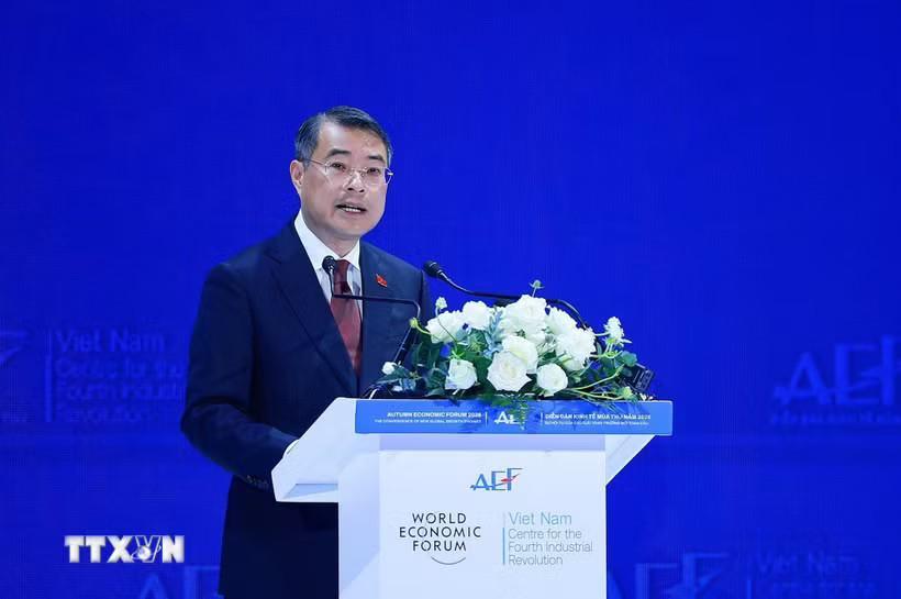 Thủ tướng Lê Minh Hưng phát biểu tại Phiên toàn thể cấp cao Diễn đàn Kinh tế Mùa Thu 2026 (AEF 2026). (Ảnh: Dương Giang/TTXVN)