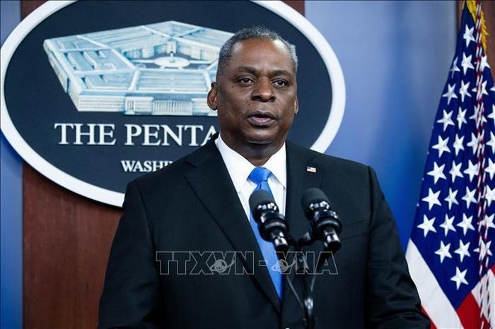 Bộ trưởng Quốc phòng Mỹ Lloyd Austin tại một cuộc họp báo ở Washington, DC. Ảnh: AFP/TTXVN