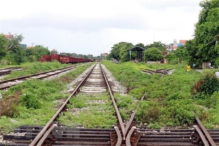 Đường tàu thuộc dự án đường sắt Yên Viên-Cái Lân đã lâu không hoạt động, cỏ mọc um tùm, nhiều chỗ bị hư hỏng. (Ảnh: Thanh Vân/TTXVN)