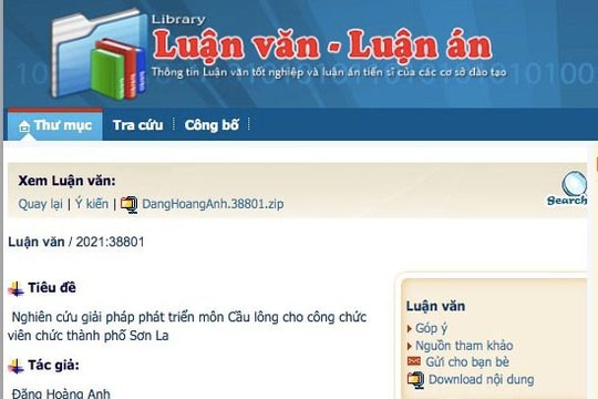 Luận án tiến sĩ "Nghiên cứu giải pháp phát triển môn cầu lông cho công chức...." là có thật