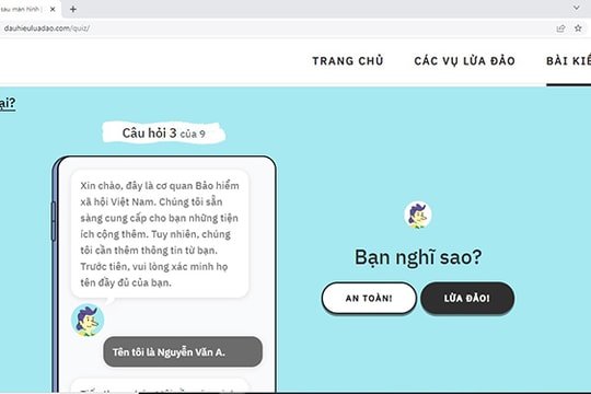 Trắc nghiệm kiểm tra lừa đảo qua mạng