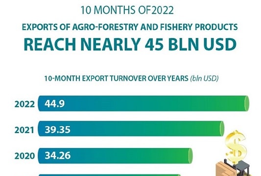 [Infographic] Exports of agro-forestry, fishery products reach nearly 45 bln USD
