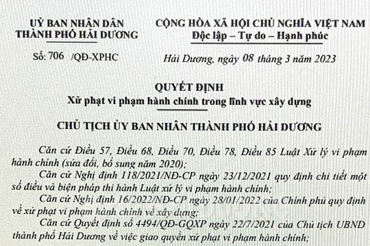 Vi phạm xây dựng ở TP Hải Dương, 2 doanh nghiệp bị phạt