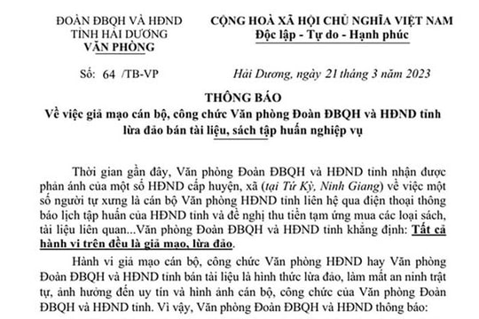 Giả danh chuyên viên Văn phòng Đoàn Đại biểu Quốc hội và HĐND tỉnh Hải Dương để lừa đảo 