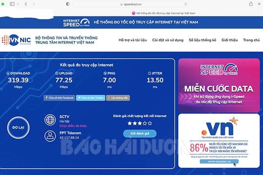 Hải Dương có tốc độ download mạng băng rộng di động top đầu cả nước