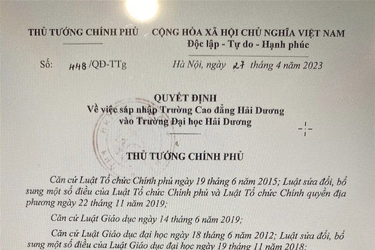 Sáp nhập Trường Cao đẳng Hải Dương vào Trường Đại học Hải Dương 