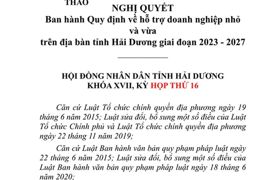 Hải Dương lấy ý kiến vào dự thảo nghị quyết hỗ trợ doanh nghiệp nhỏ và vừa