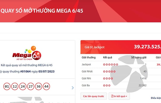 Tìm thấy chủ nhân trúng độc đắc Vietlott hơn 39 tỷ đồng