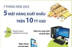 [Đồ họa] 5 mặt hàng xuất khẩu trên 10 tỷ USD tính tới tháng 7