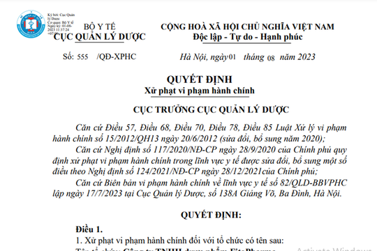 Công ty dược phẩm FitoPharma bị phạt 120 triệu đồng