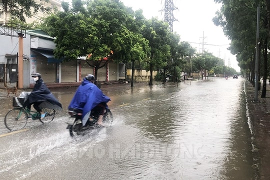 Mưa lớn trong đêm, nhiều tuyến phố ở Hải Dương bị ngập