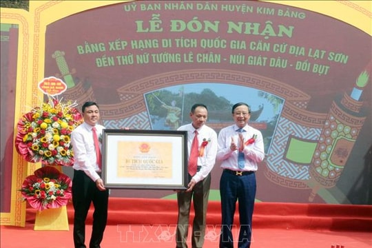 Hà Nam đón nhận Bằng xếp hạng di tích Quốc gia căn cứ địa Lạt Sơn