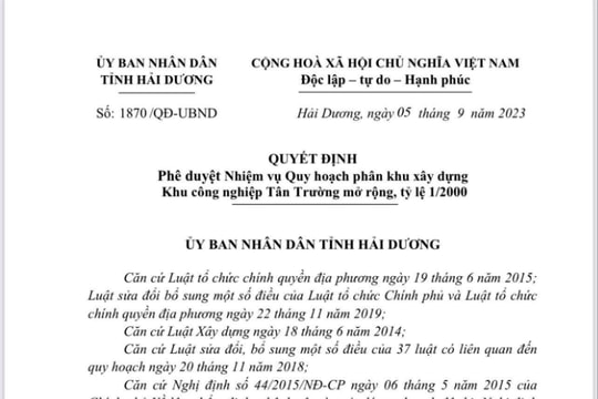 Quy hoạch phân khu xây dựng khu công nghiệp Tân Trường mở rộng khoảng 115 ha