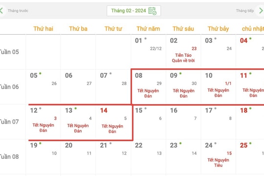 Tết Nguyên đán 2024 được nghỉ mấy ngày?