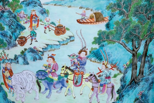 Cảnh nạp cống vật trên bình gốm thời Thanh