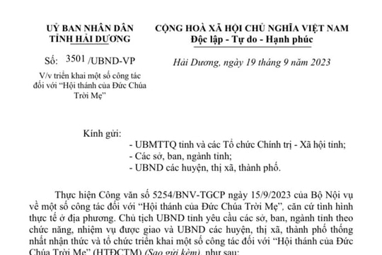 Hải Dương không còn điểm sinh hoạt tập trung của "Hội thánh của đức chúa trời mẹ"
