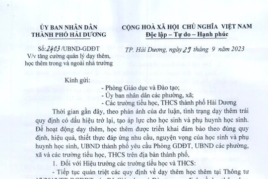 Hiệu trưởng chịu trách nhiệm nếu để xảy ra sai phạm về dạy thêm, học thêm
