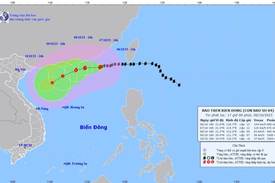 Bão số 4 giật cấp 16, cách Hồng Kông (Trung Quốc) khoảng 290 km