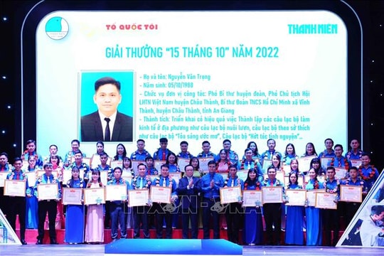 82 cán bộ thanh niên xuất sắc được trao Giải thưởng "15 tháng 10"