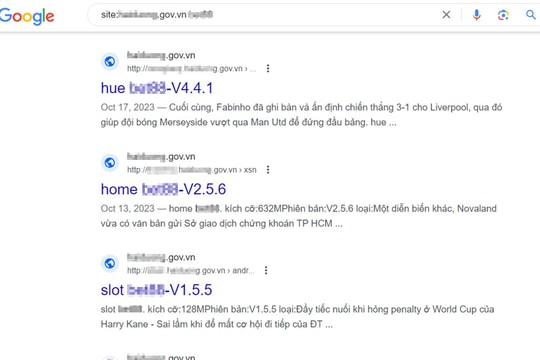 Một số website có đuôi .gov.vn ở Hải Dương bị chèn quảng cáo "bẩn"