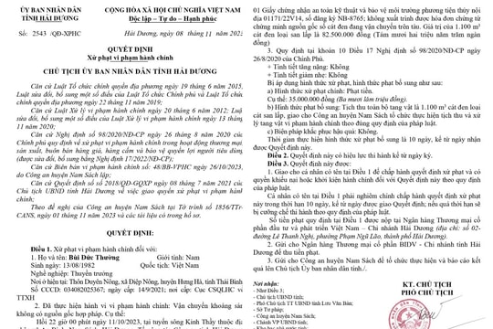 Vận chuyển khoáng sản không có nguồn gốc hợp pháp, 3 cá nhân bị phạt 105 triệu đồng
