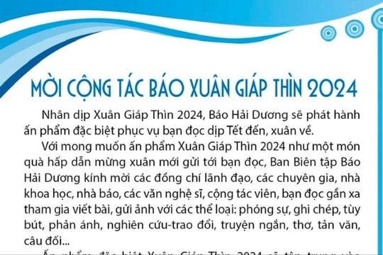 Mời cộng tác Báo Hải Dương Xuân Giáp Thìn 2024