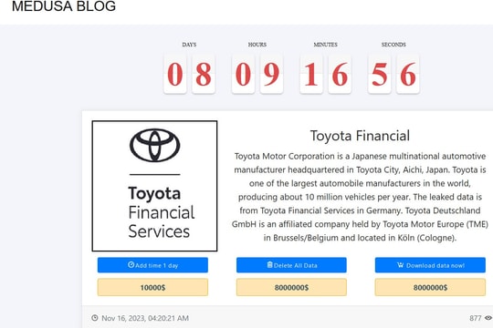Bộ phận tài chính hãng Toyota bị tấn công mã độc, đòi tiền chuộc 8 triệu USD