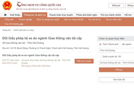 Hải Dương nằm trong top 10 tỉnh có nhiều hồ sơ đổi giấy phép lái xe trực tuyến