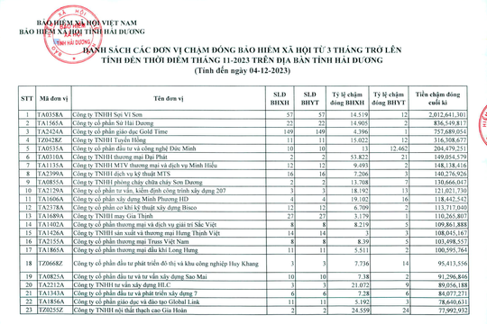 341 đơn vị sử dụng lao động ở Hải Dương chậm đóng bảo hiểm xã hội