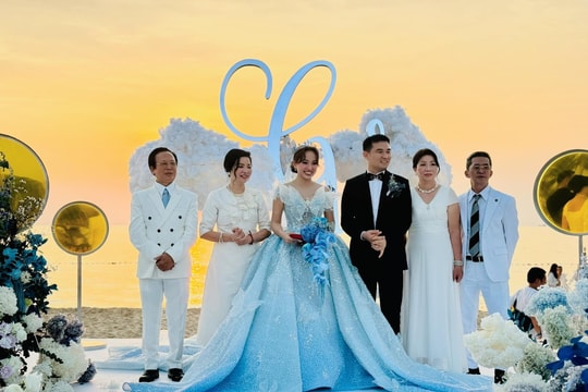 Vân Hugo diện váy cưới đính hàng nghìn viên pha lê trong hôn lễ