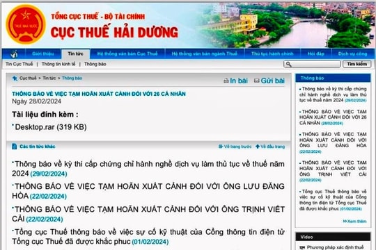 Riêng tháng 2, Cục Thuế Hải Dương đề nghị tạm hoãn xuất cảnh 28 doanh nhân nợ thuế