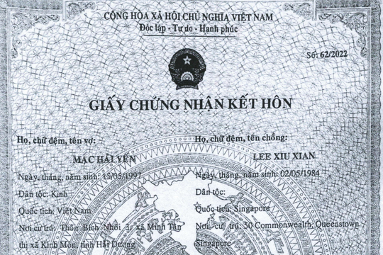 Kinh Môn phát hiện giấy đăng ký kết hôn giả với người nước ngoài
