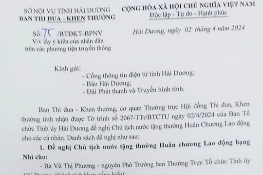 3 nguyên Phó Trưởng Ban Tổ chức Tỉnh ủy Hải Dương được đề nghị khen thưởng cấp Nhà nước