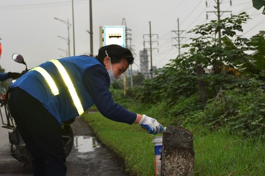 Cọc tiêu trên quốc lộ 17B đoạn qua thị xã Kinh Môn đã được sơn phản quang