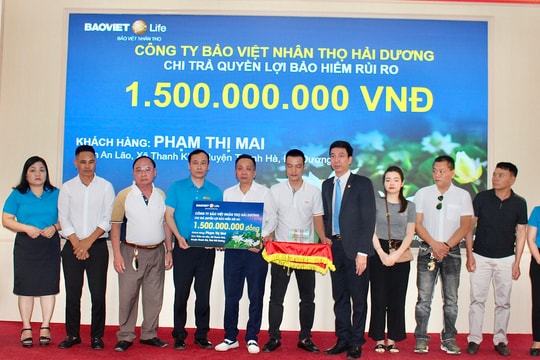 Công ty Bảo Việt Nhân thọ Hải Dương chi trả hơn 20,6 tỷ đồng quyền lợi bảo hiểm rủi ro cho khách hàng