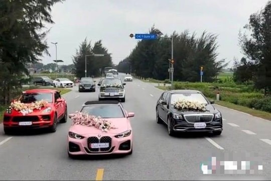 Đoàn xe sang rước dâu dừng đỗ giữa đường trục Bắc - Nam tỉnh Hải Dương để chụp ảnh
