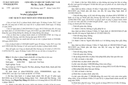 Tái vi phạm nồng độ cồn, một người ở TP Hải Dương bị phạt 37,5 triệu đồng