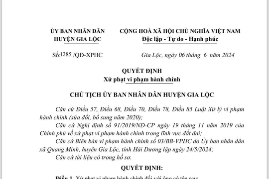 Một người đàn ông ở Gia Lộc lấn chiếm đất trồng cây xanh làm quán bán hàng bị phạt 15 triệu đồng