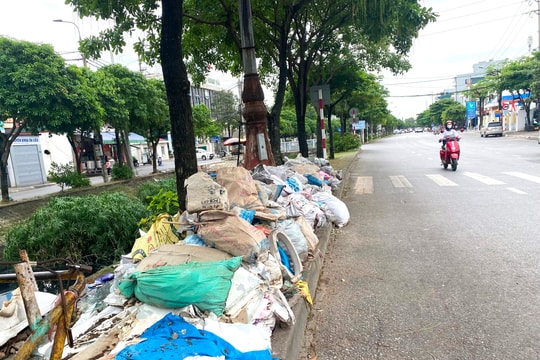 Rác chất đống trên đường Lê Thanh Nghị
