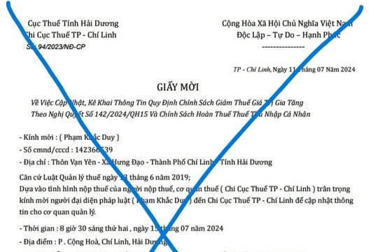 Làm giả giấy mời của Chi cục Thuế TP Chí Linh