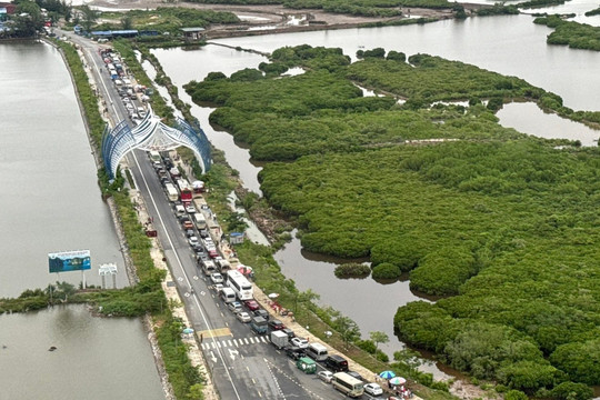 Du khách đổ xô rời đảo, phà Cát Bà tắc dài