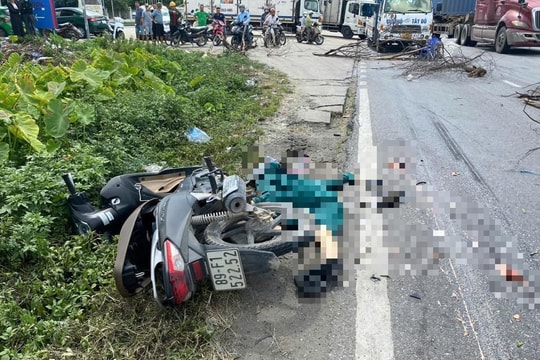 Ô tô đầu kéo phanh cháy đường, người phụ nữ vẫn không thoát nạn trên quốc lộ 5 đoạn huyện Cẩm Giàng