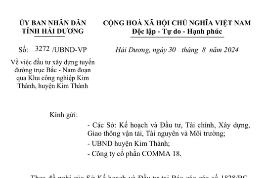 Công ty CP COMMA 18 tài trợ khoảng 150 tỷ đồng xây dựng đường trục Bắc – Nam tỉnh đoạn qua khu công nghiệp Kim Thành