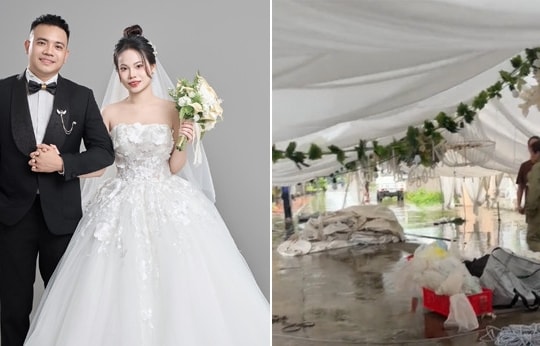Chú rể Hải Dương ngơ ngẩn nhìn rạp cưới tan hoang vì bão số 3