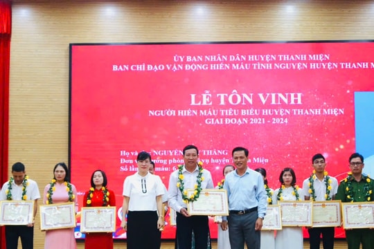 Thanh Miện tôn vinh 100 cá nhân, gia đình, tập thể hiến máu tình nguyện tiêu biểu