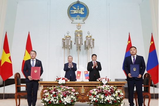 Hai nhà lãnh đạo Việt Nam và Mông Cổ chứng kiến Lễ ký các văn kiện hợp tác