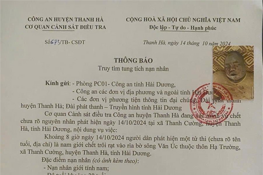 Truy tìm tung tích nạn nhân tử vong trôi trên sông Văn Úc qua Thanh Hà