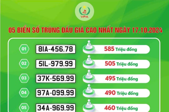 Biển số Hải Dương 34A-969.99 được đấu giá 460 triệu đồng