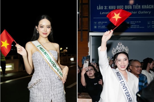 Hàng trăm khán giả ra sân bay tiễn Hoa hậu Thanh Thủy và Kỳ Duyên đi thi quốc tế