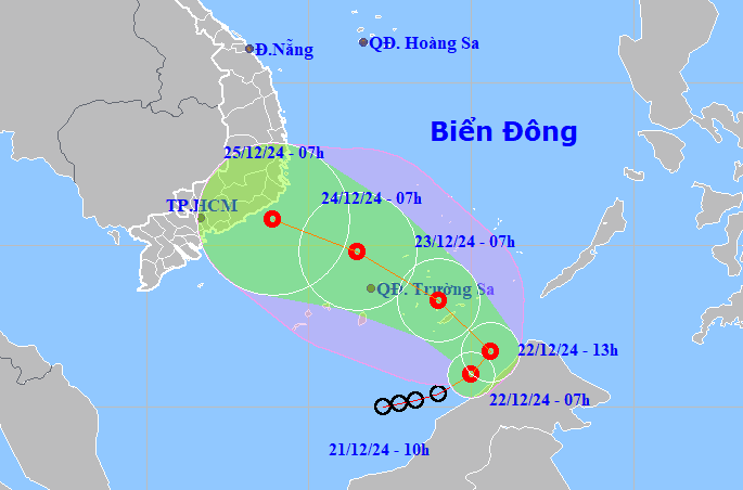 Áp thấp nhiệt đới đổi hướng, tiến về quần đảo Trường Sa